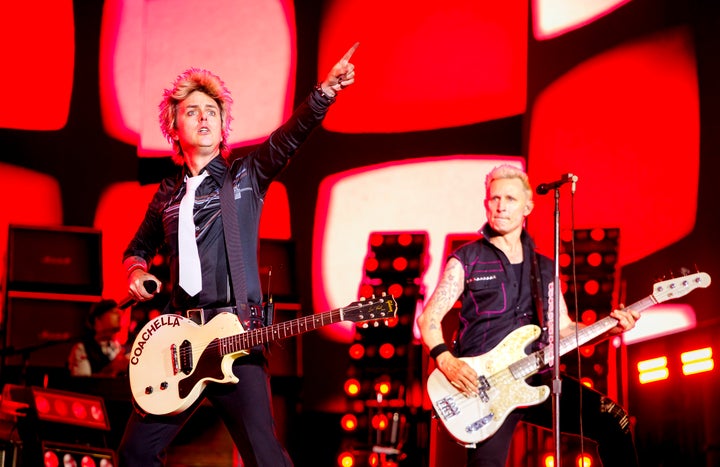 Green Day's Billie Joe Armstrong and Mike Dirnt play the 2025 Coachella Valley Music And Arts Festival in April.