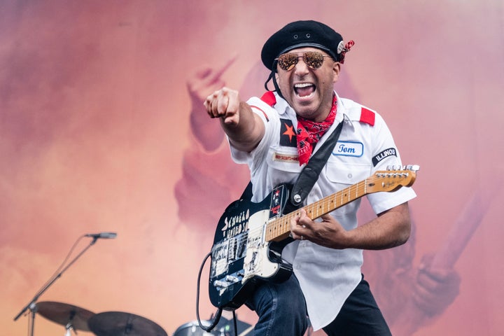 Member of former rock band Rage Against The Machine guitarist and activist Tom Morello performs in Copenhagen, Denmark on June 20, 2024.