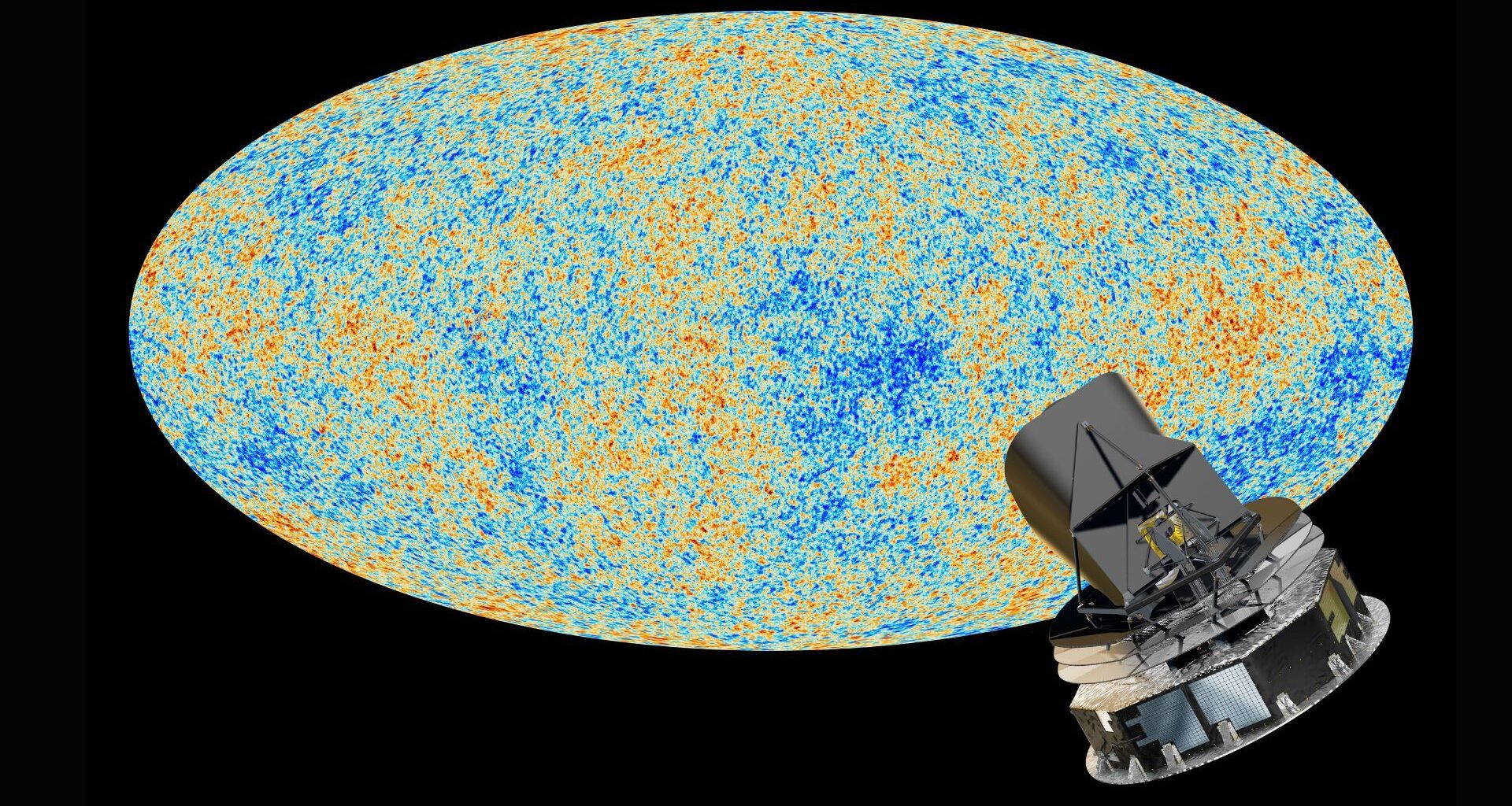 Image of a horizontal oval with many orange and blue dots scattered throughout.