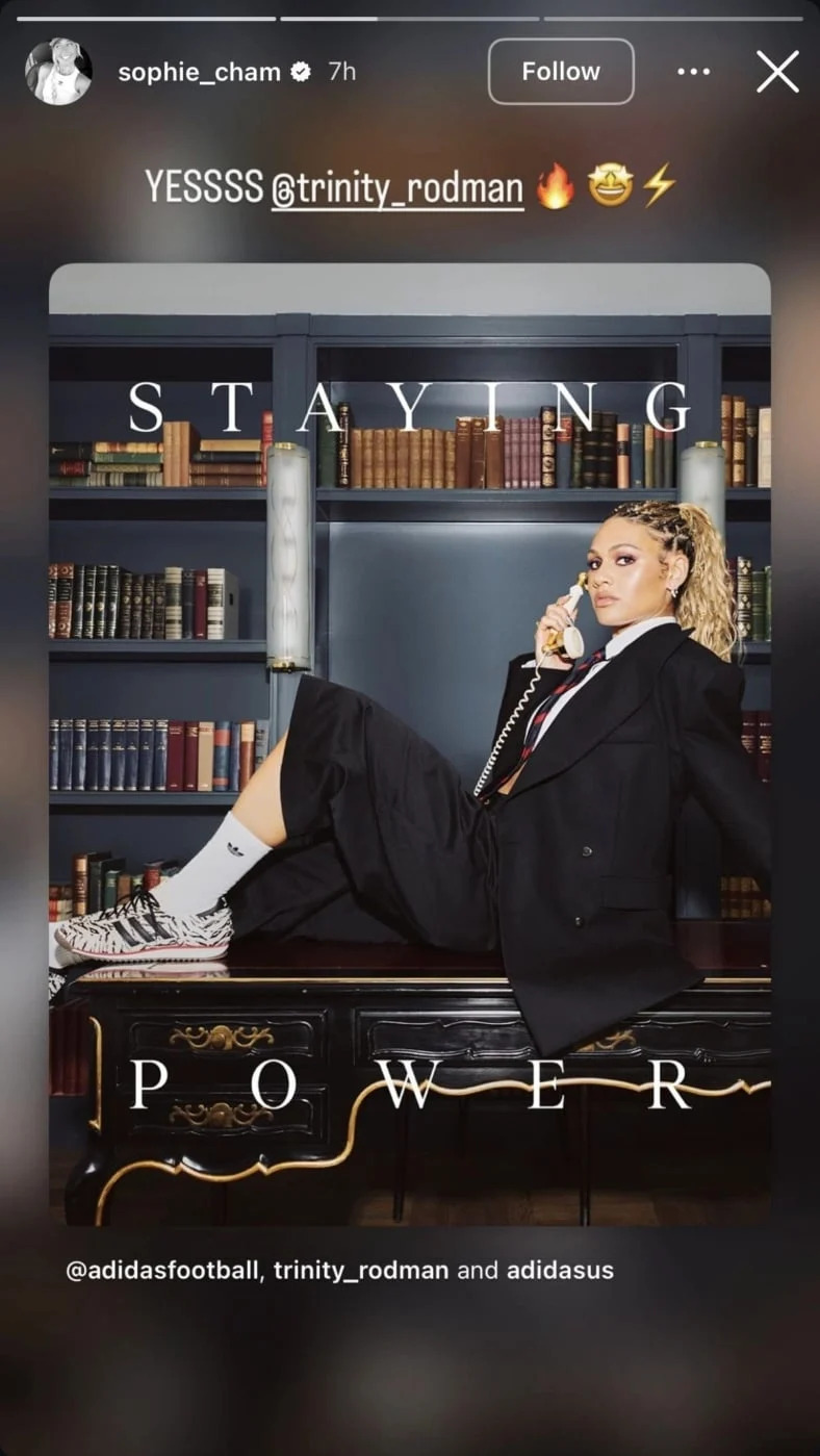 Sophie Cunningham's post celebrating Trinity Rodman's latest deal 