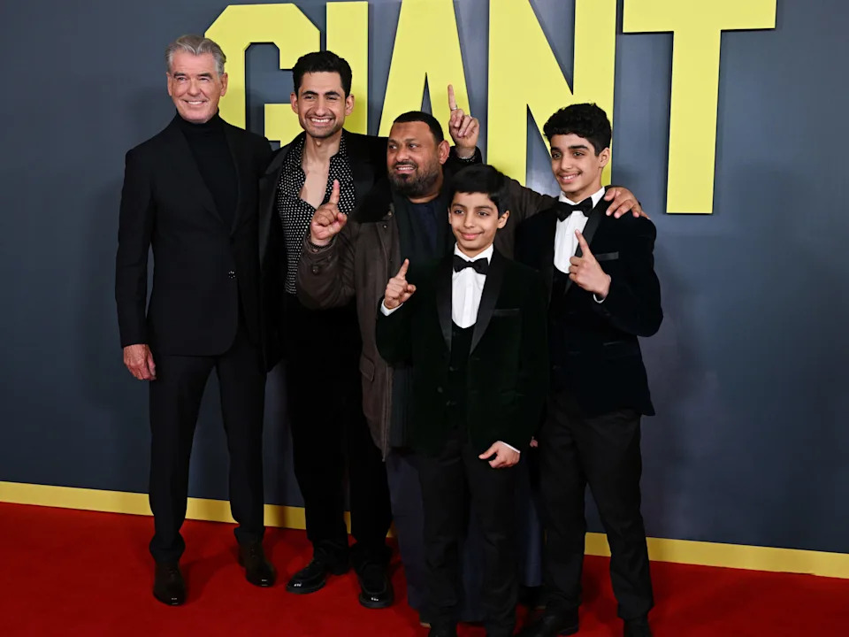 London, UK. January 7th, 2026. Pierce Brosnan, Amir El-Masry, Prince Naseem Hamed, Ghaith Saleh and Ali Saleh attending the Giant UK Gala Screening, Picturehouse Central. Credit: Doug Peters/EMPICS/Alamy Live News