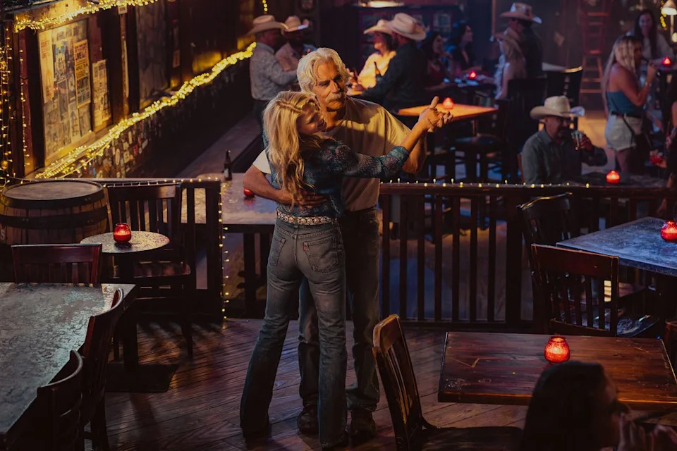 Emerson Miller/Paramount+ Ali Larter as Angela Norris and Sam Elliott as T.L. in 'Landman' season 2