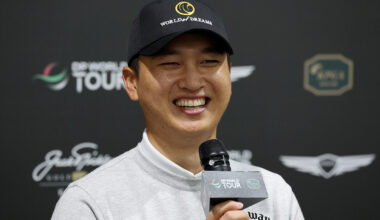 Wang Jeung-hun speaks during a pregame press conference at the Jack Nicklaus Golf Club in Incheon on April 25, 2023.  [YONHAP]