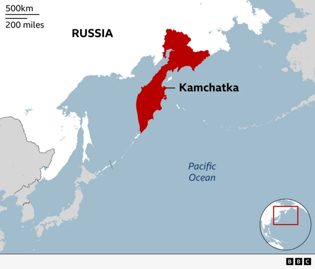 Map showing Russia's Kamchatka region in the country's far east