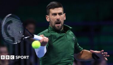 Novak Djokovic hits a forehand