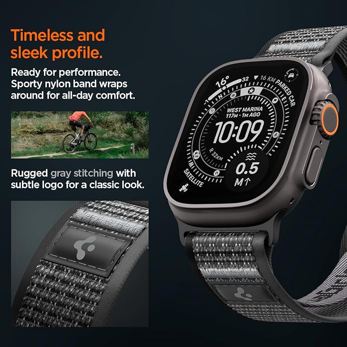 A smart watch with a black band