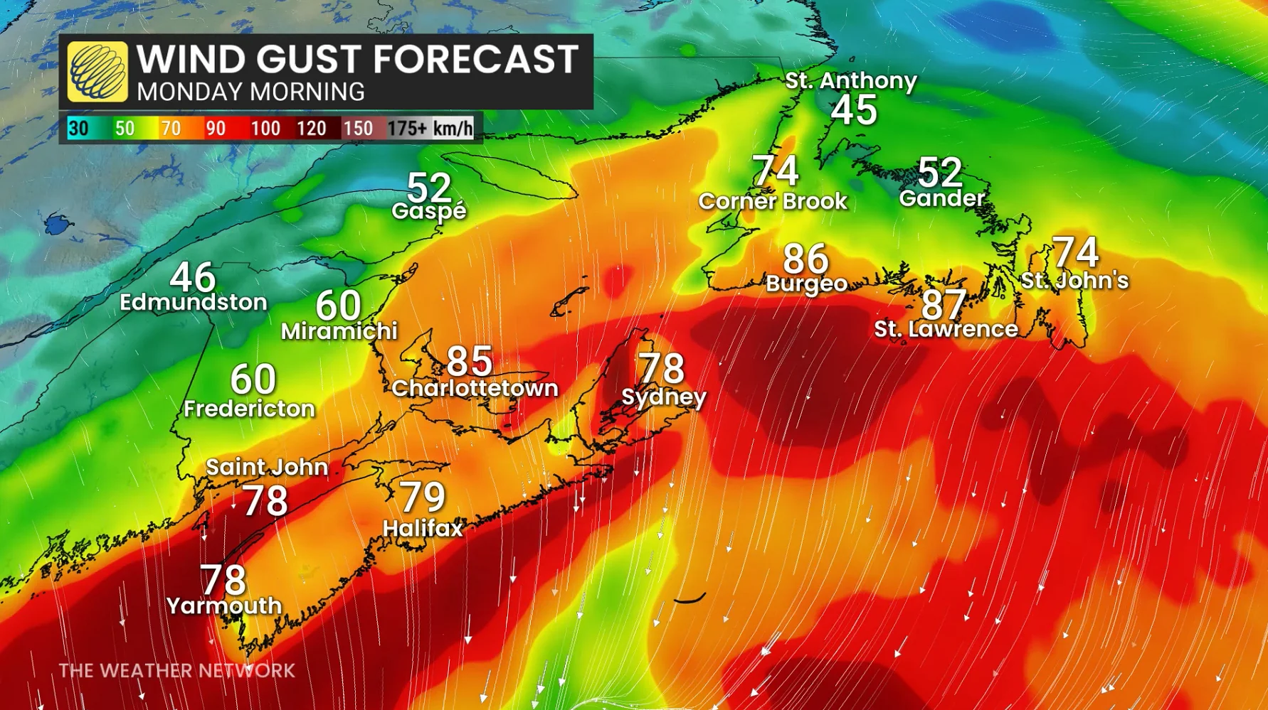 Atlantic Canada Wind Gusts Monday Morning