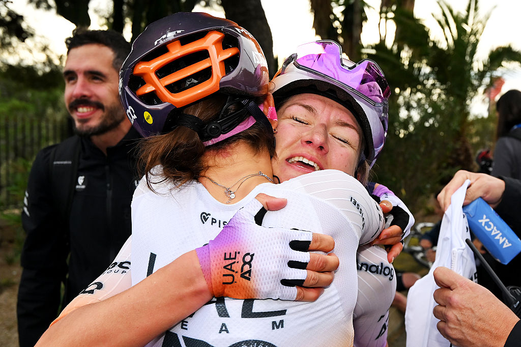 ANDRATX, SPAIN - JANUARY 26: Race winner Karlijn Swinkels of Netherlands and UAE Team ADQ reacts after the 3rd Challenge Femenino Ciclista Mallorca 2026, Trofeo Binissalem-Andratx a 108.2km one day race from Binissalem to Port d&amp;apos;Andratx / The race has been delayed due to strong winds. The route has been shortened a total distance of 75 km / on January 26, 2026 in Andratx, Spain. (Photo by Tim de Waele/Getty Images)