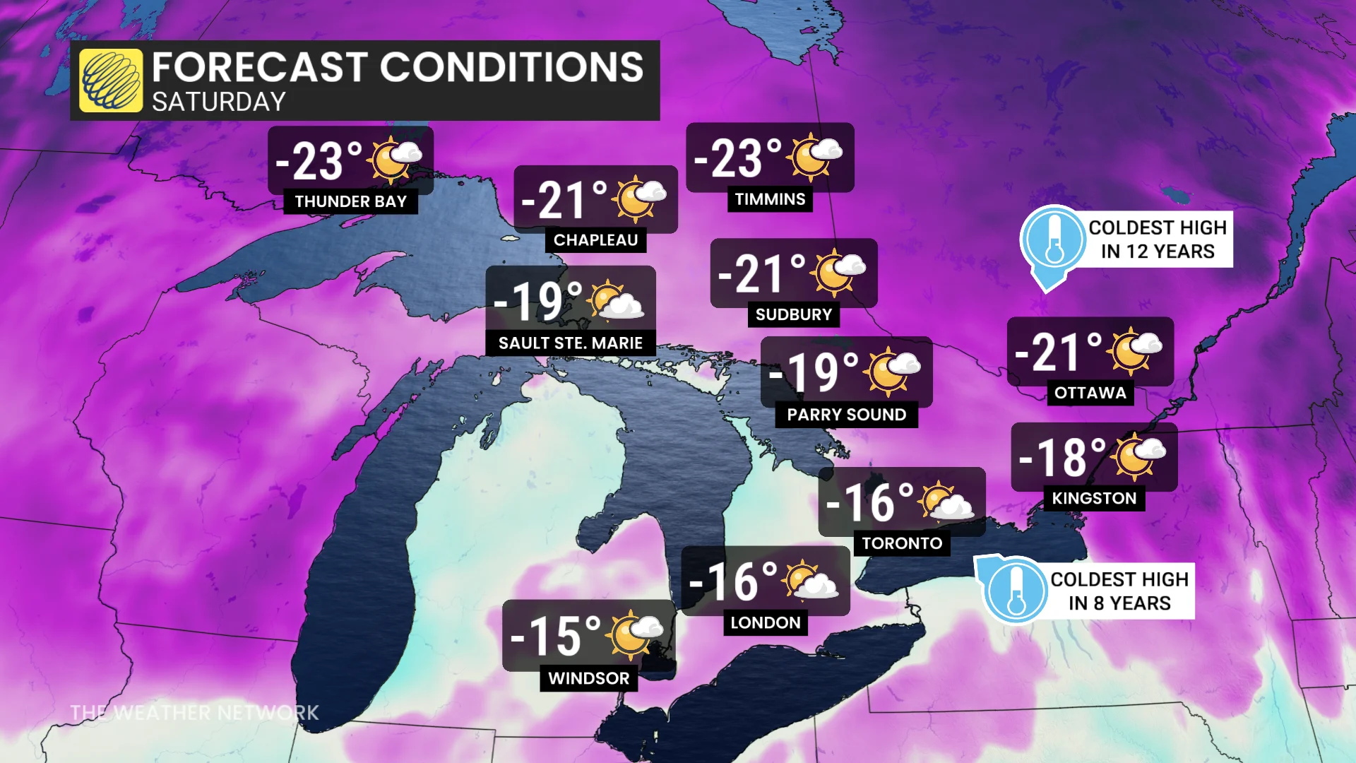 Baron - Ontario cold temperatures Saturday - Jan 20