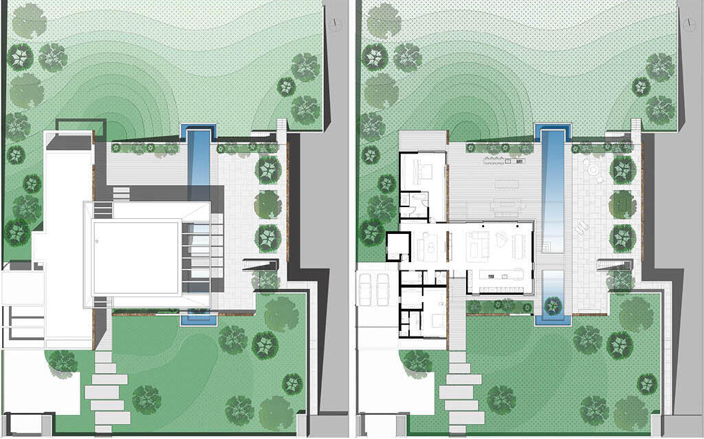 תוכנית הבית, מימין בלי הגג, משמאל עם