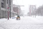 A person rides an all terrain vehicle equipped with a snow plow on Wellington St. as a snow storm hits Toronto, Thursday, Jan. 15, 2026. 