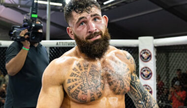 American MMA fighter Chase Mann stands inside the cage