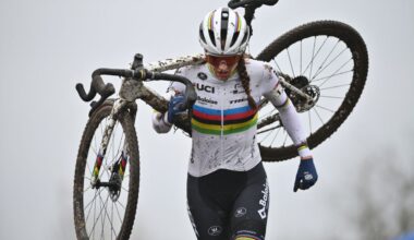 Dutch Lucinda Brand pictured in action during the women&amp;apos;s elite race at the Cyclocross World Cup cyclocross event in Dendermonde, Belgium, Sunday 26 December 2021, the eleventh stage (out of 16) in the World Cup of the 2021-2022 season. BELGA PHOTO DAVID STOCKMAN (Photo by DAVID STOCKMAN/BELGA MAG/AFP via Getty Images)