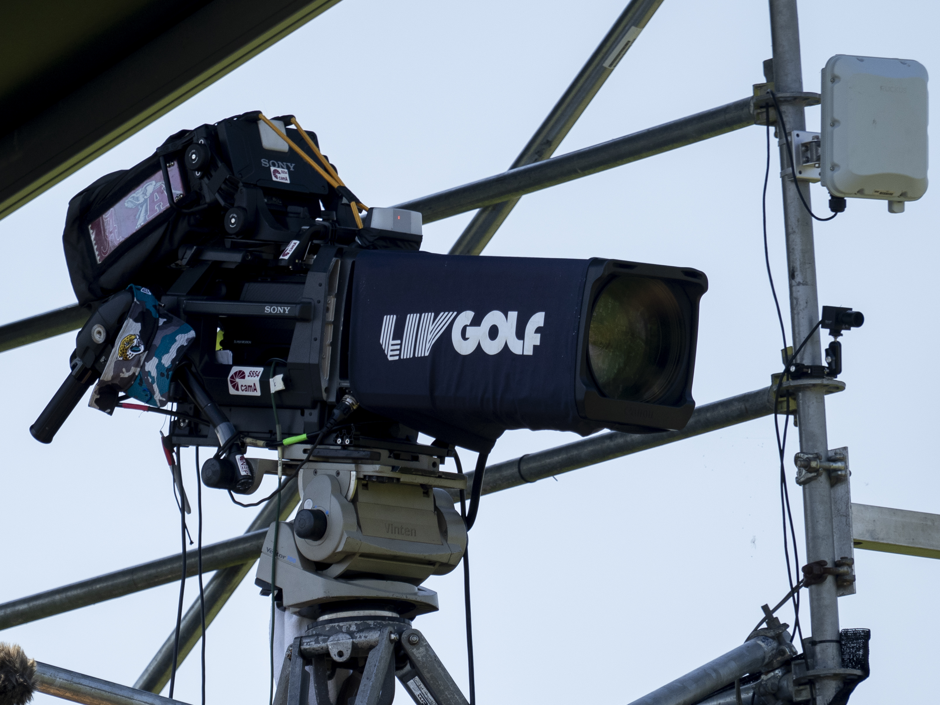A television camera in LIV Golf livery