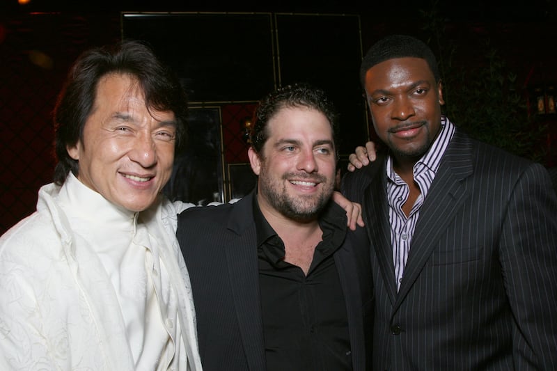 Actor Jackie Chan, director Brett Ratner and actor Chris Tucker at the after party for New Line Cinema's Premiere of "Rush Hour 3" on July 30, 2007 in Los Angeles, California.