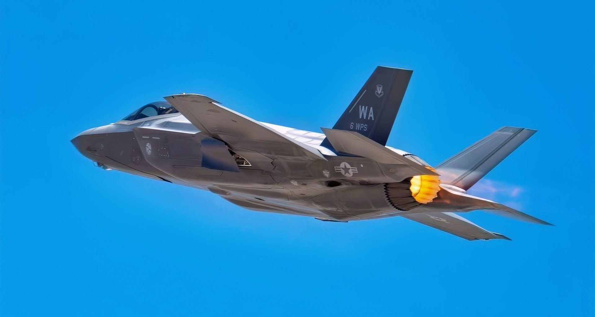 An F-35A Lightning II fighter jet, 6th Weapons Squadron (WPS), takes off from Nellis Air Force Base, Nev., July 18, 2019. The 6th WPS is the only squadron under the U.S. Air Force Weapons School exclusively training on the F-35A. (U.S. Air Force photo by Airman 1st Class Bryan Guthrie)
