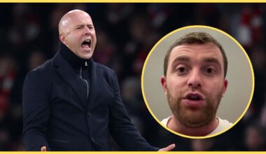 Arne Slot shouts on the touchline next to Fabrizio Romano.