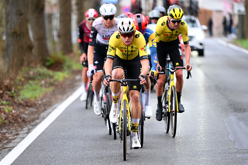 Harelbeke, Belgium - March 28 : during the Men Elite UCI World Tour 68th E3 Saxo Classic cycling race of 208 kms with start in Harelbeke and finish in Harelbeke on March 28, 2025 in Harelbeke, Belgium, 28/03/2025 ( Motordriver Kenny Verfaillie - Photo by Vincent Kalut / Photo News