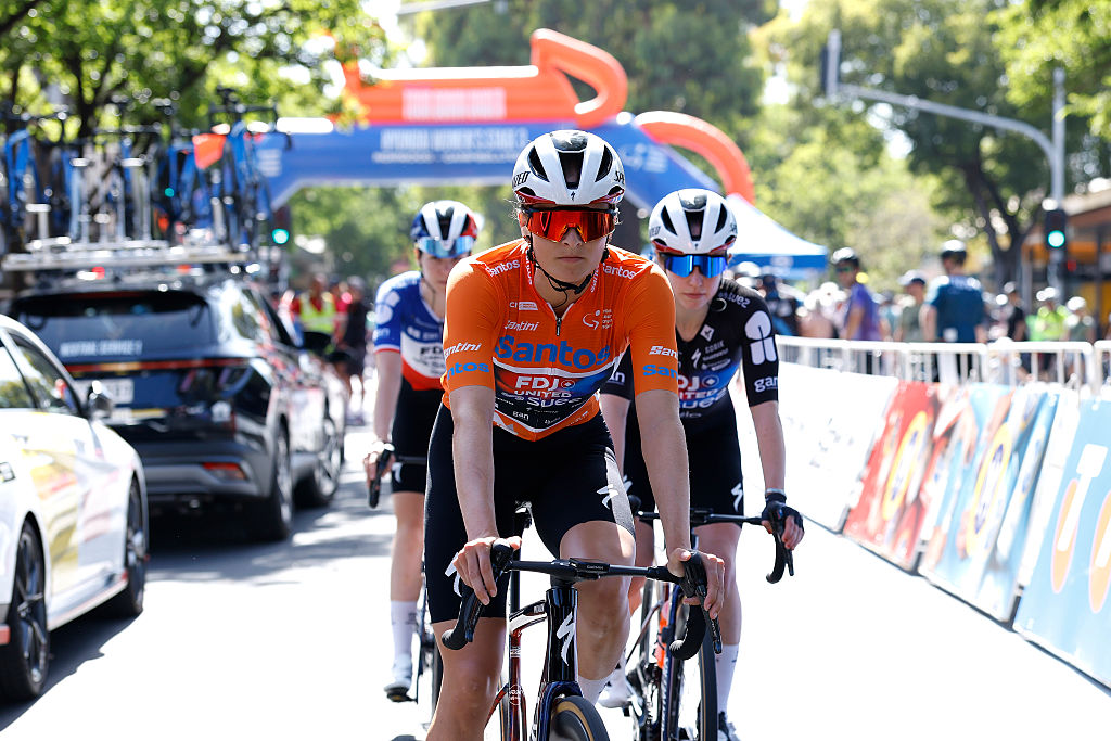 NORWOOD, AUSTRALIA - JANUARY 19: Ally Wollaston of New Zealand and Team FDJ United - SUEZ - Orange Santos Leader&amp;apos;s Jersey prior to the 10th Santos Women&amp;apos;s Tour Down Under 2026, Stage 3 a 126.5km stage from Norwood to Campbelltown / #UCIWWT / on January 19, 2026 in Norwood, Australia. (Photo by Con Chronis/Getty Images)