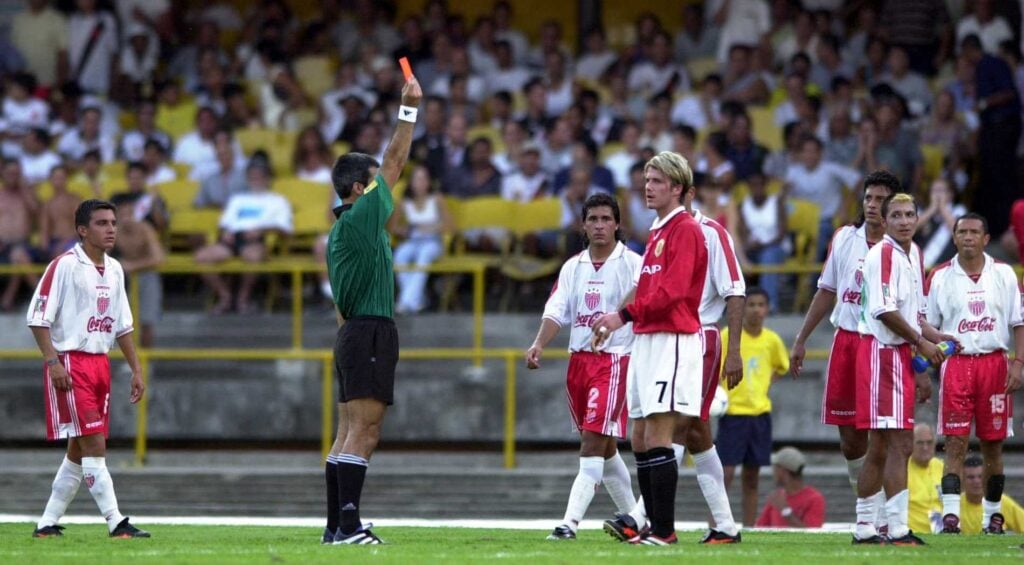 Man Utd v Necaxa - David Beckham is sent off