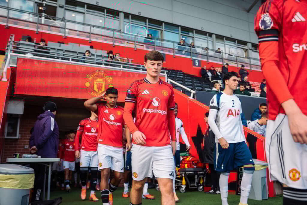 Jayce Fitzgerald walking out for Manchester United.