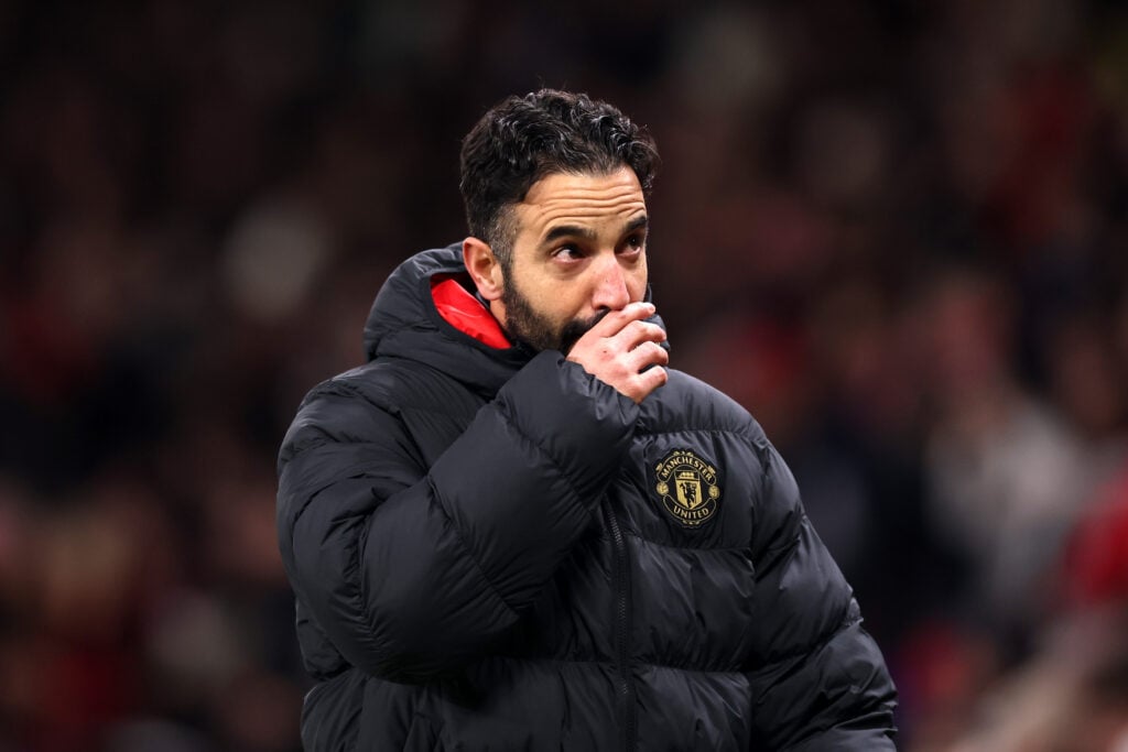 Ruben Amorim reacts following victory in the Premier League match between Manchester United and Newcastle United at Old Trafford in 2025 in Manchester, England.