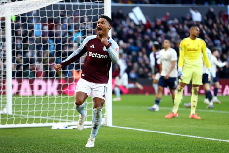 Ollie Watkins of Aston Villa scores his team's second goal during the Premier League match between Aston Villa and Nottingham Forest