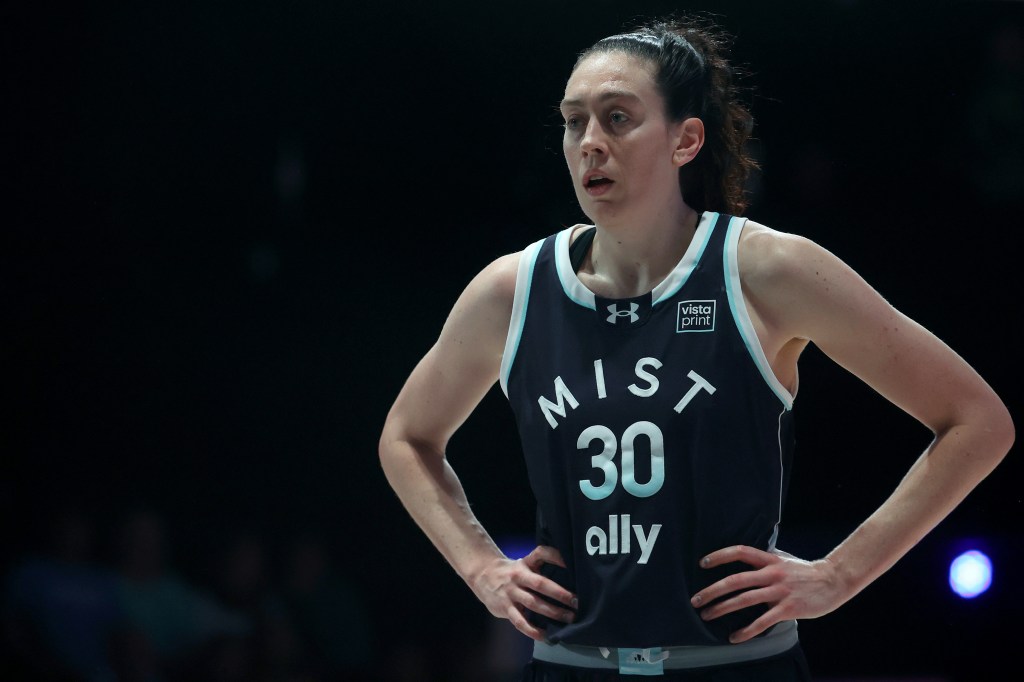 Unrivaled co-founder Breanna Stewart (30) of the Mist looks on against the Breeze during the second quarter game at Sephora Arena on January 19, 2026 in Medley, Florida.