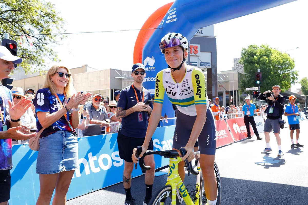 NORWOOD, AUSTRALIA - JANUARY 19: Mackenzie Coupland of Australia and Team Liv AlUla Jayco prior to the 10th Santos Women's Tour Down Under 2026, Stage 3 a 126.5km stage from Norwood to Campbelltown / #UCIWWT / on January 19, 2026 in Norwood, Australia. (Photo by Con Chronis/Getty Images)