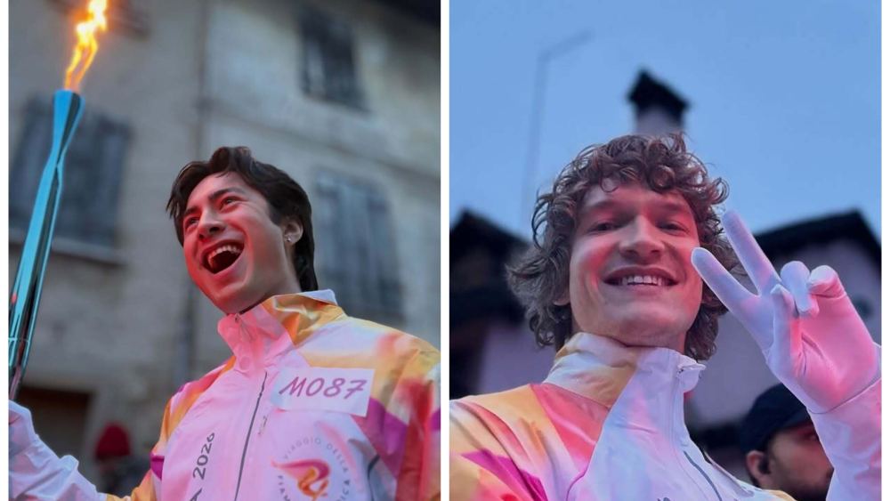 Heated Rivalry Stars Hudson Williams and Connor Storrie Carry Olympic Torch in Italy