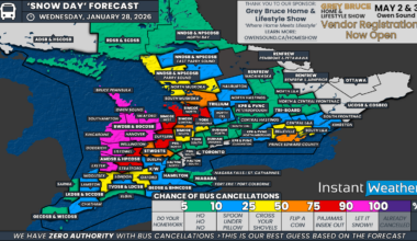 Another Likely Day of School Bus Cancellations in Parts of Southern Ontario on Wednesday