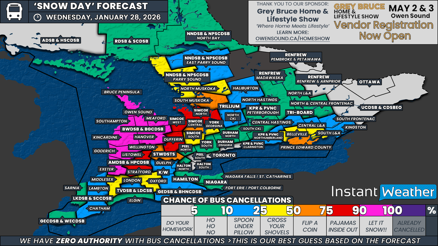 Another Likely Day of School Bus Cancellations in Parts of Southern Ontario on Wednesday