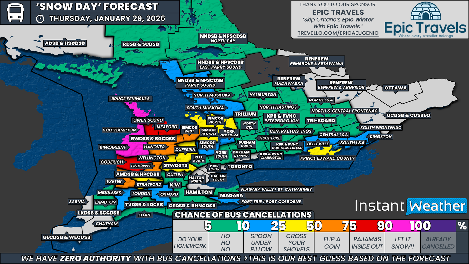 Some Students in Southern Ontario’s Snowbelt Could See Another Day of Bus Cancellations on Thursday