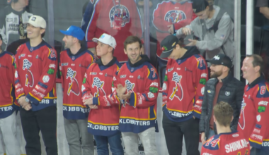 NASCAR drivers make pit stop at Rock Lobsters game