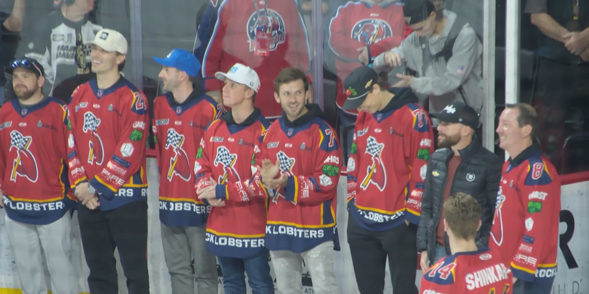 NASCAR drivers make pit stop at Rock Lobsters game