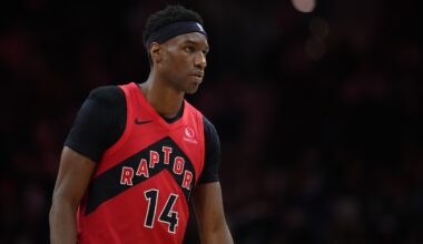 Raptors' Ja'Kobe Walter exits vs. 76ers with hip injury