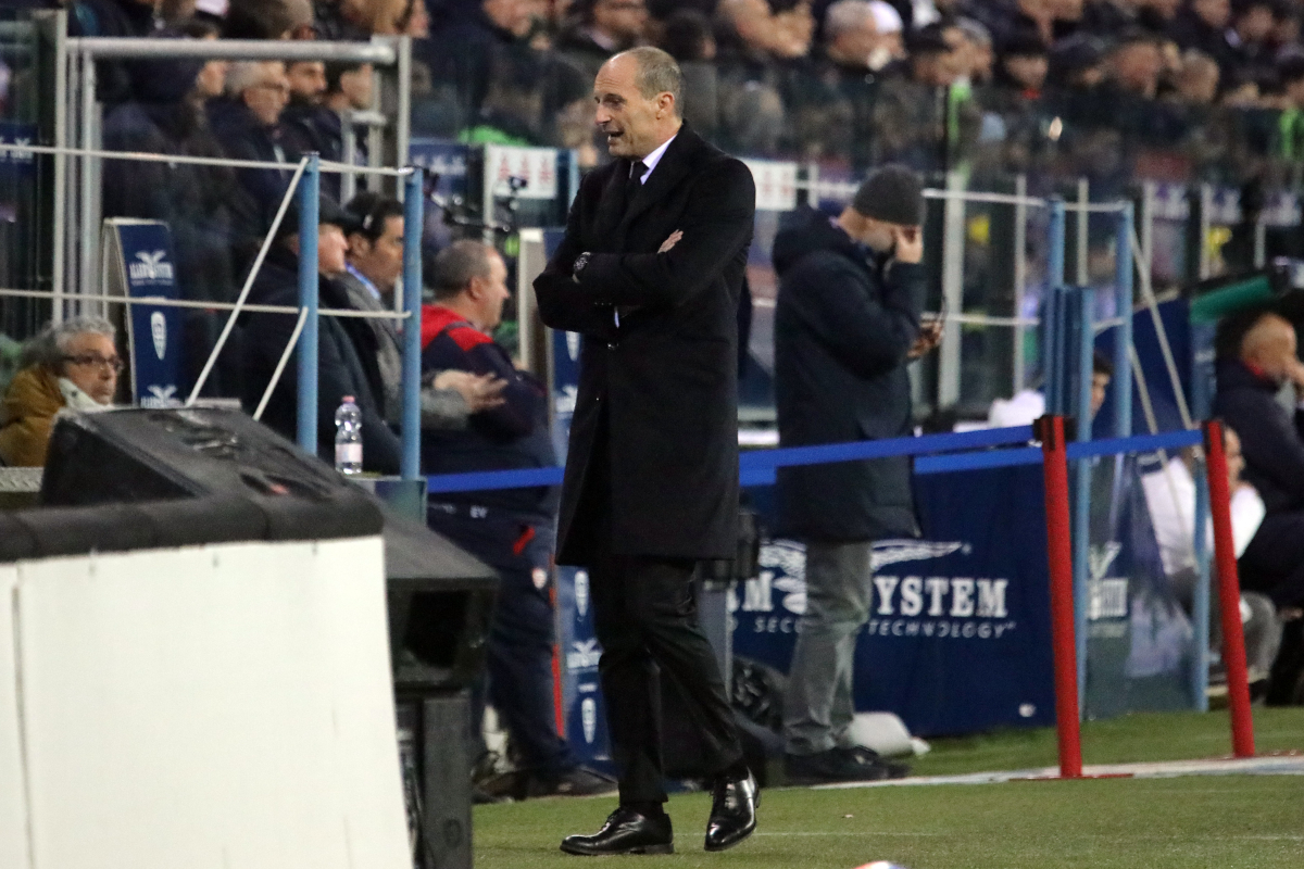 CAGLIARI, ITALY - JANUARY 02: Massimiliano Allegri, coach of Milan, reacts during the Serie A match between Cagliari Calcio and AC Milan at Stadio Sant'Elia on January 02, 2026 in Cagliari, Italy. (Photo by Enrico Locci/Getty Images)