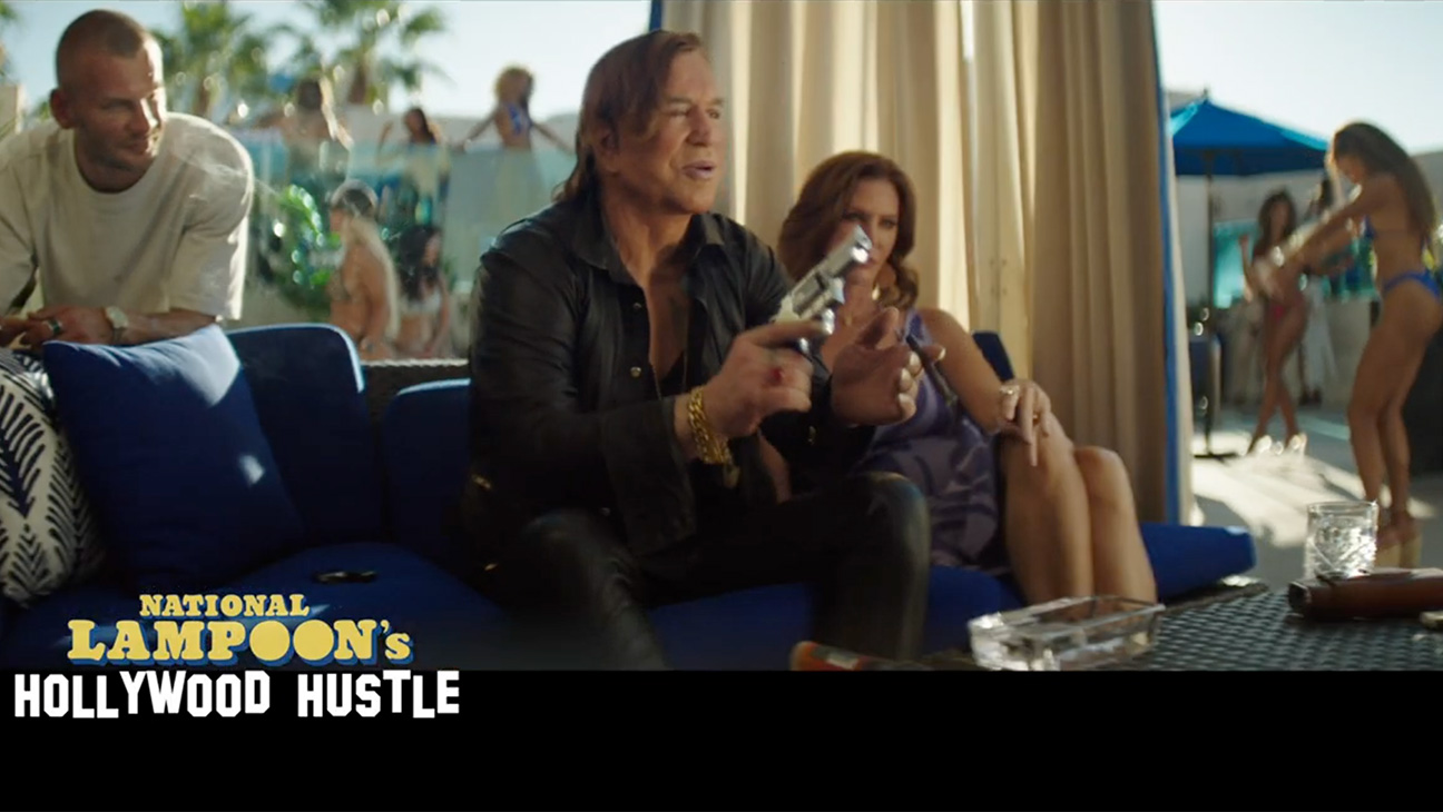 Mickey Rourke, Alec Baldwin in 'National Lampoon's Hollywood Hustle'