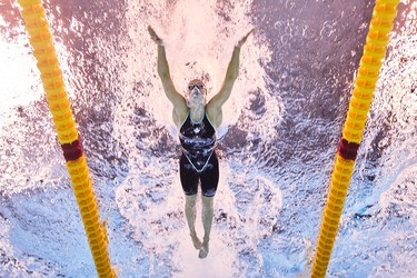Summer McIntosh of Team Canada competes in the Women's 200m Butterfly Semifinal on day 20 of the Singapore 2025 World Aquatics Championships at World Aquatics Championships Arena on July 30, 2025.