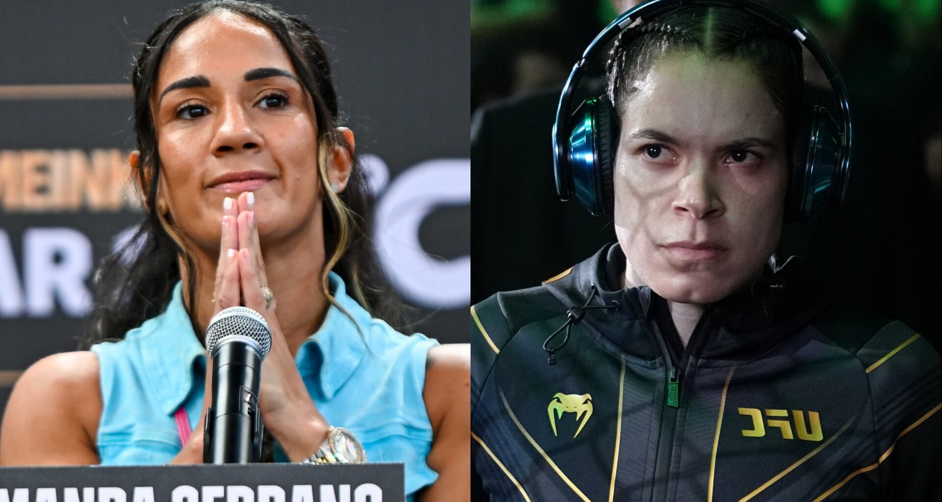 Amanda Serrano appears at a press conference, opposite Amanda Nunes walking to the Octagon at UFC 289