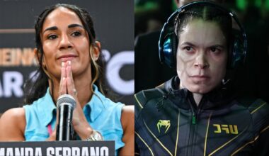 Amanda Serrano appears at a press conference, opposite Amanda Nunes walking to the Octagon at UFC 289
