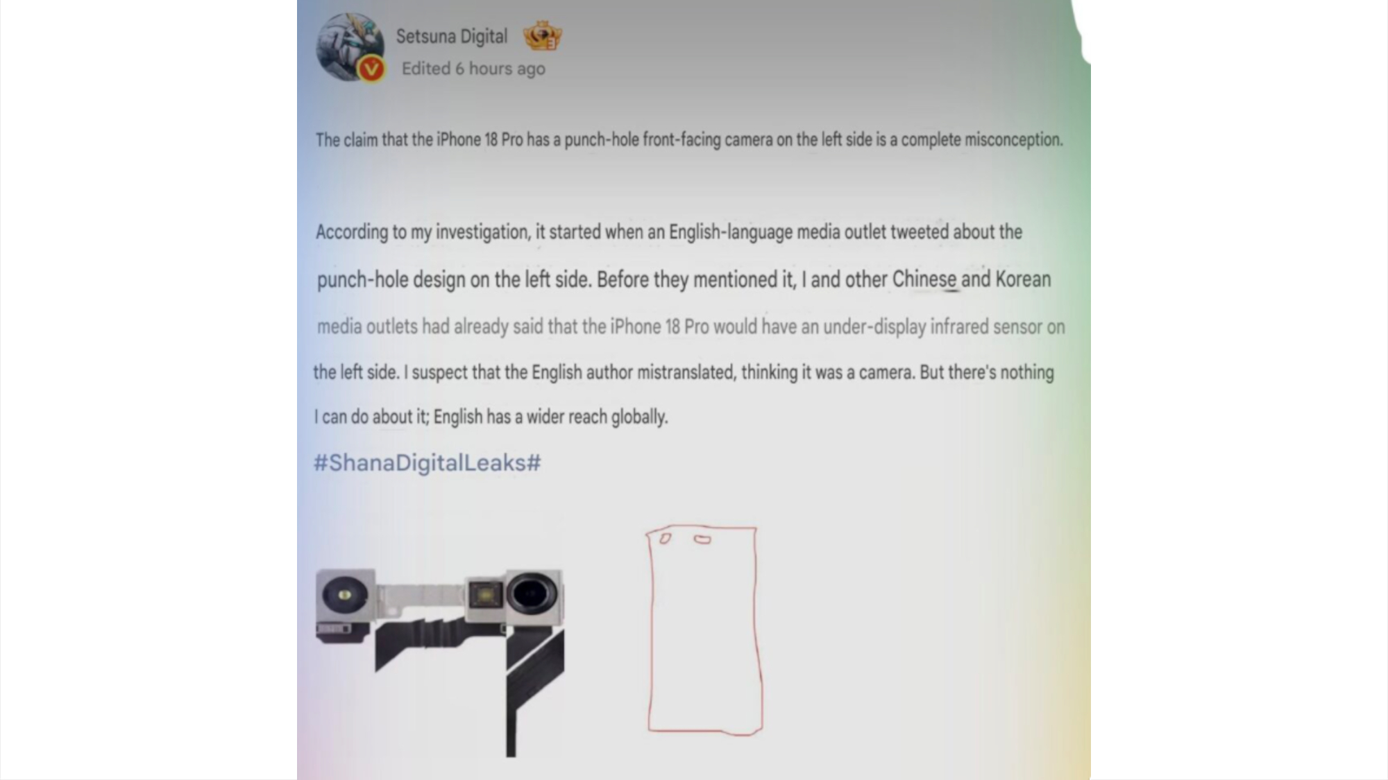 iPhone 18 camera block mistranslation