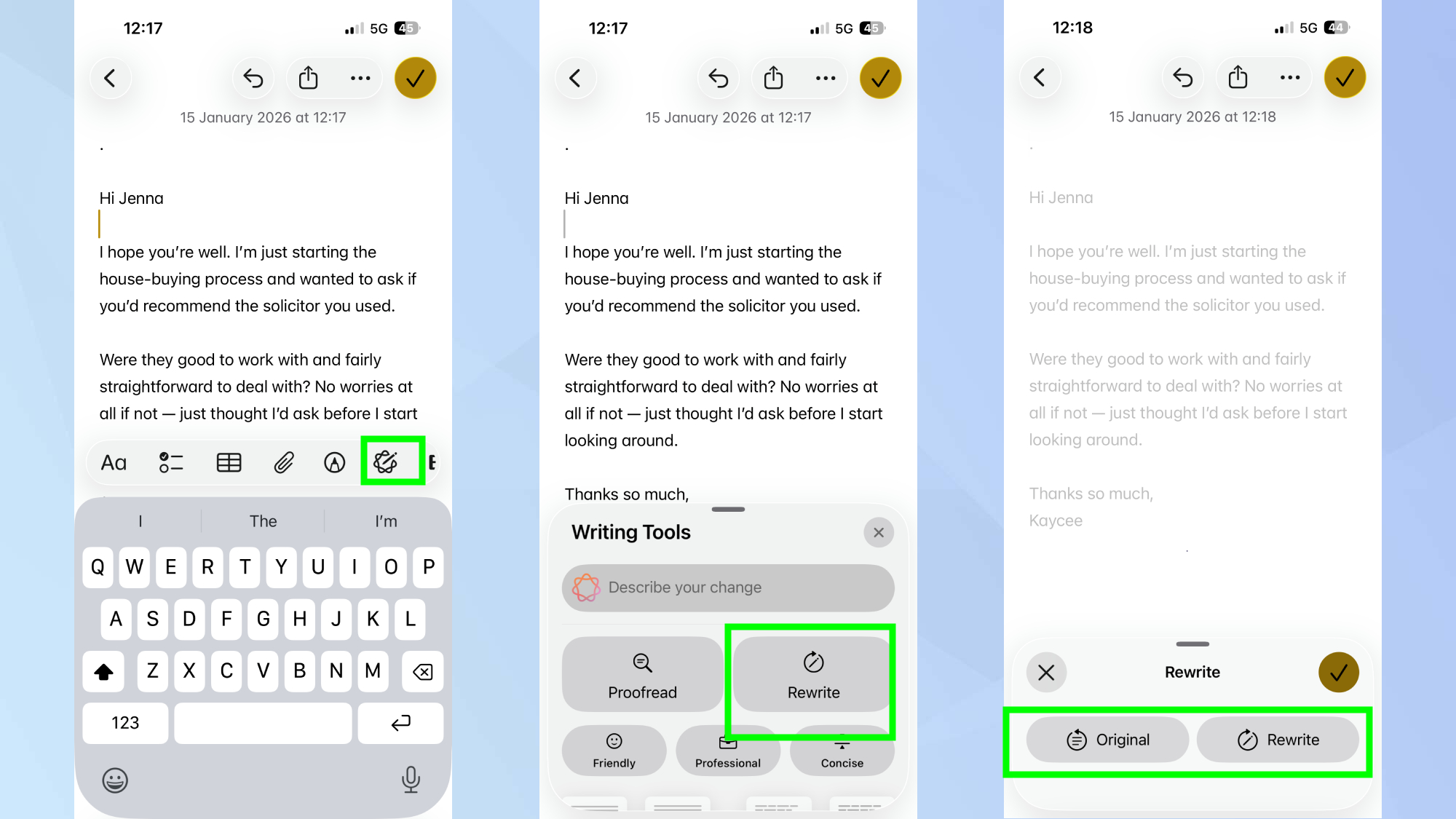 How to rewrite notes using Apple Intelligence on iPhone