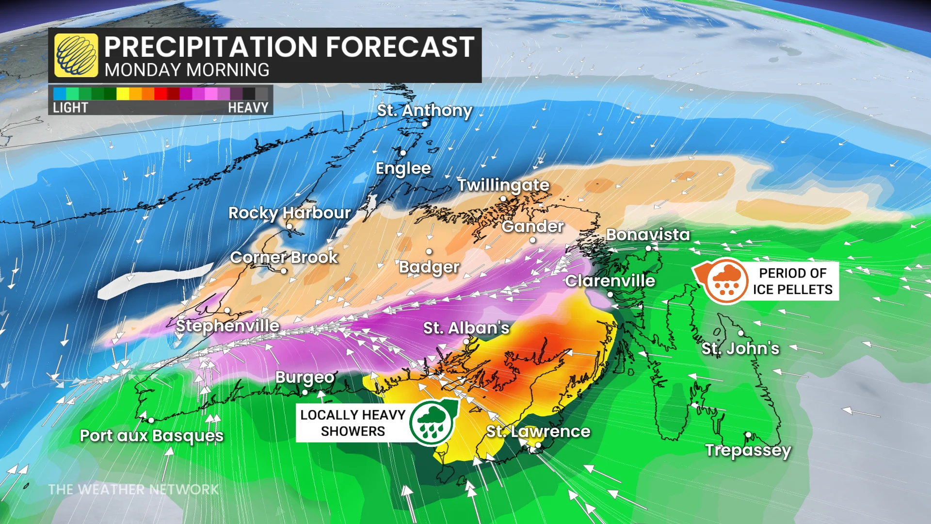 Newfoundland precipitation outlook Monday morning
