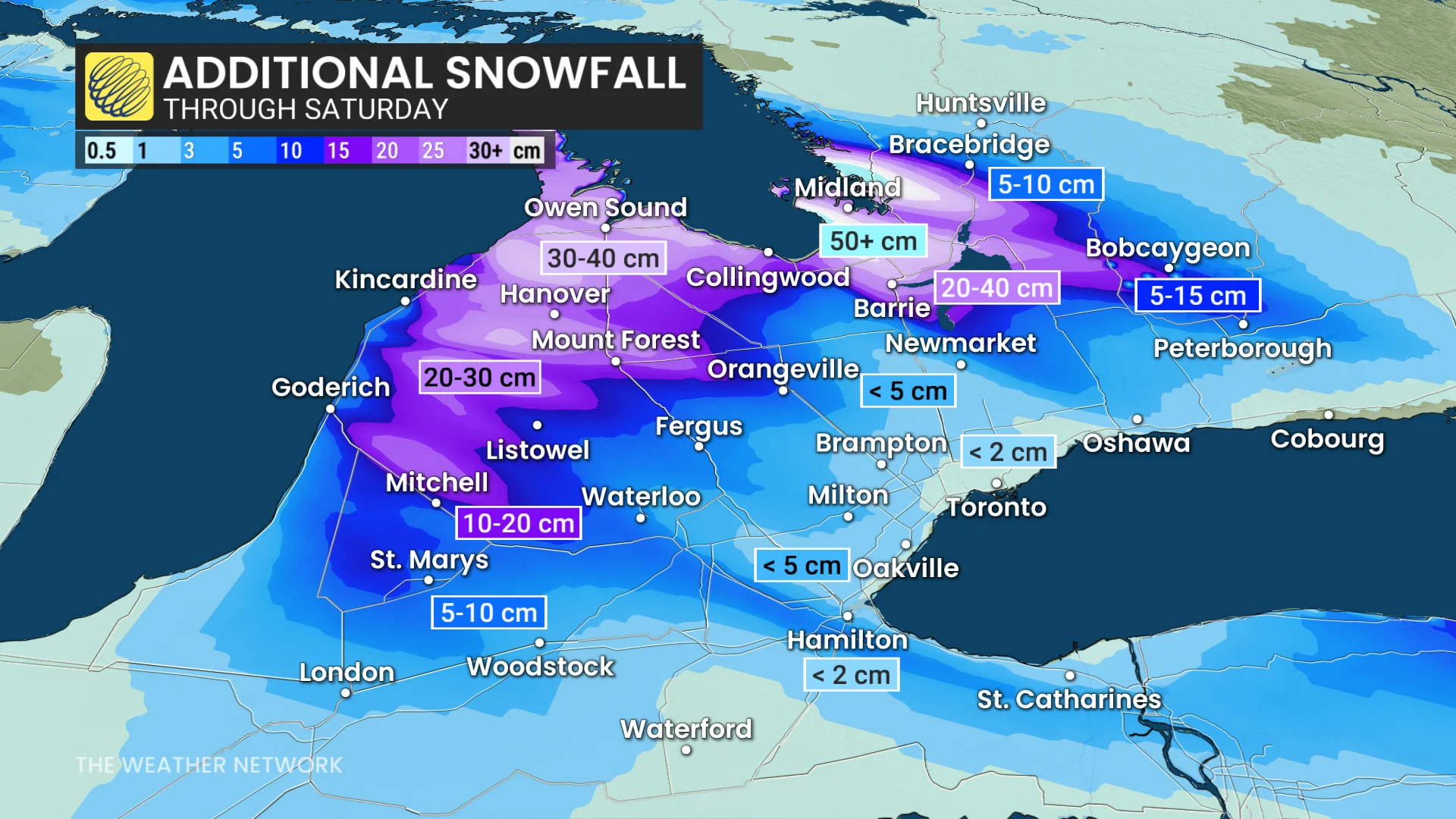Ontario snow squall accumulation through Saturday