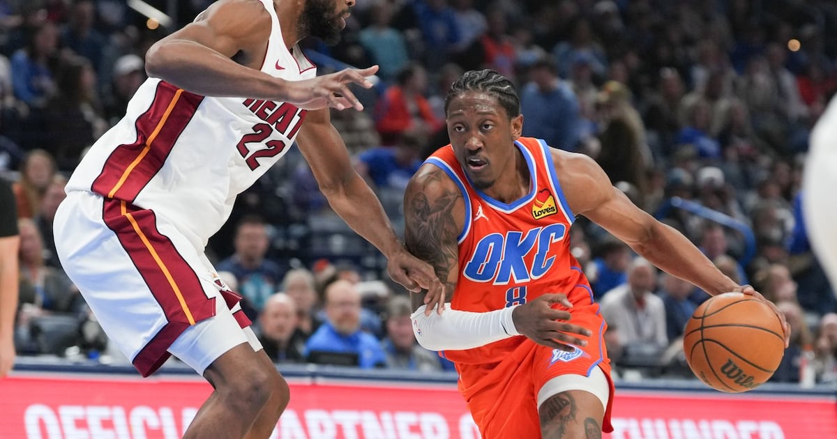 Oklahoma City Thunder wing Jalen Williams exits game vs. Miami Heat grabbing at right hamstring
