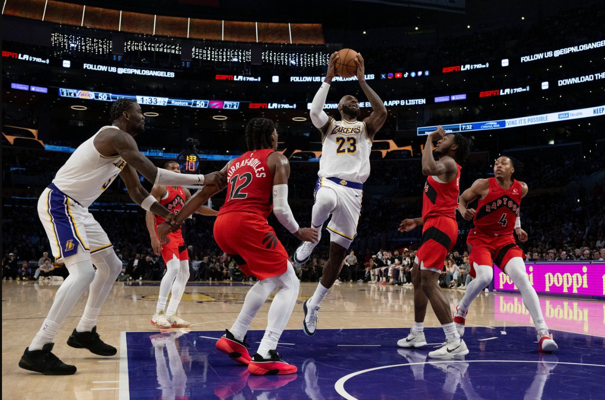 Luka, LeBron lead Lakers past Raptors in 110-93 victory