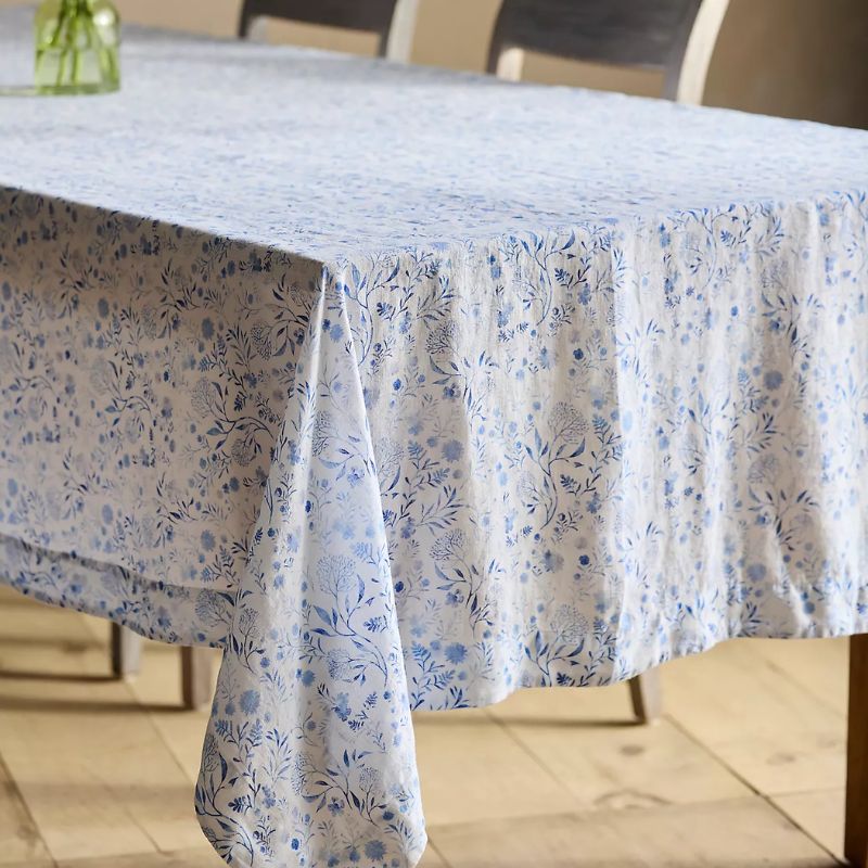 blue and white floral tablecloth