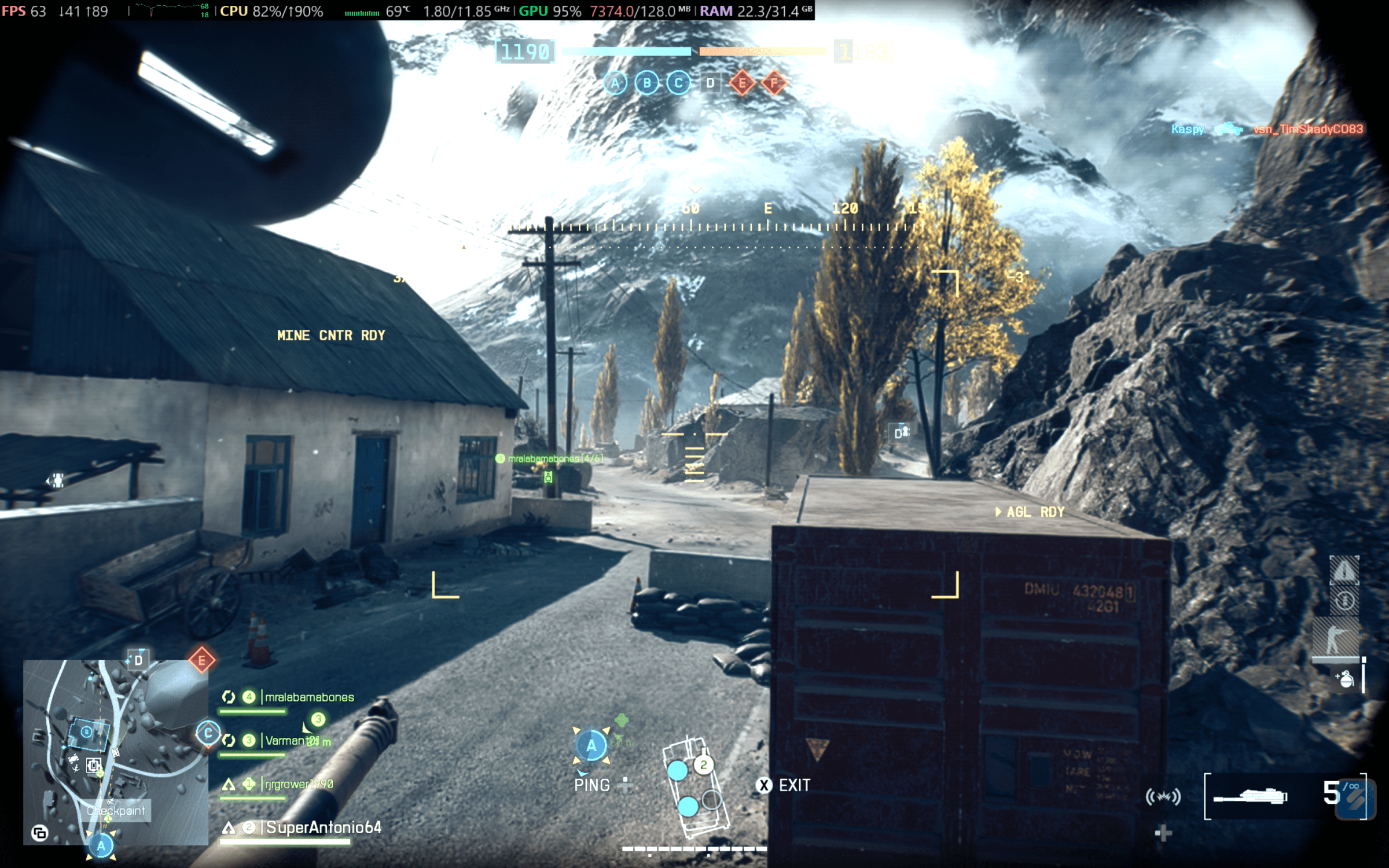 Battlefield 6 running at 1920 x 1200 resolution, Medium preset with Balanced XeSS, and resolution scaling set to 75 percent. This ensured mostly 60+ fps without frame generation.