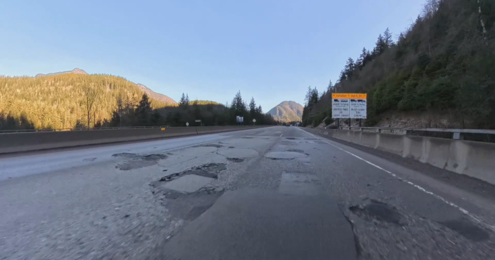 Blown tires, damaged vehicles reported as massive potholes riddle Coquihalla Highway